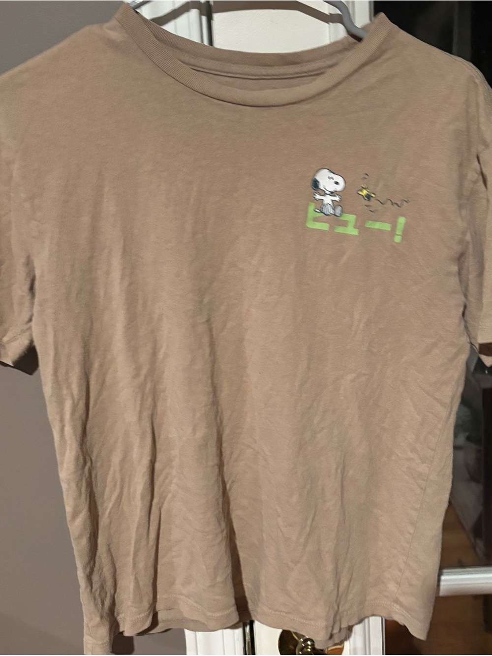 Peanuts Tan Kids Tee with Snoopy & Green Accent